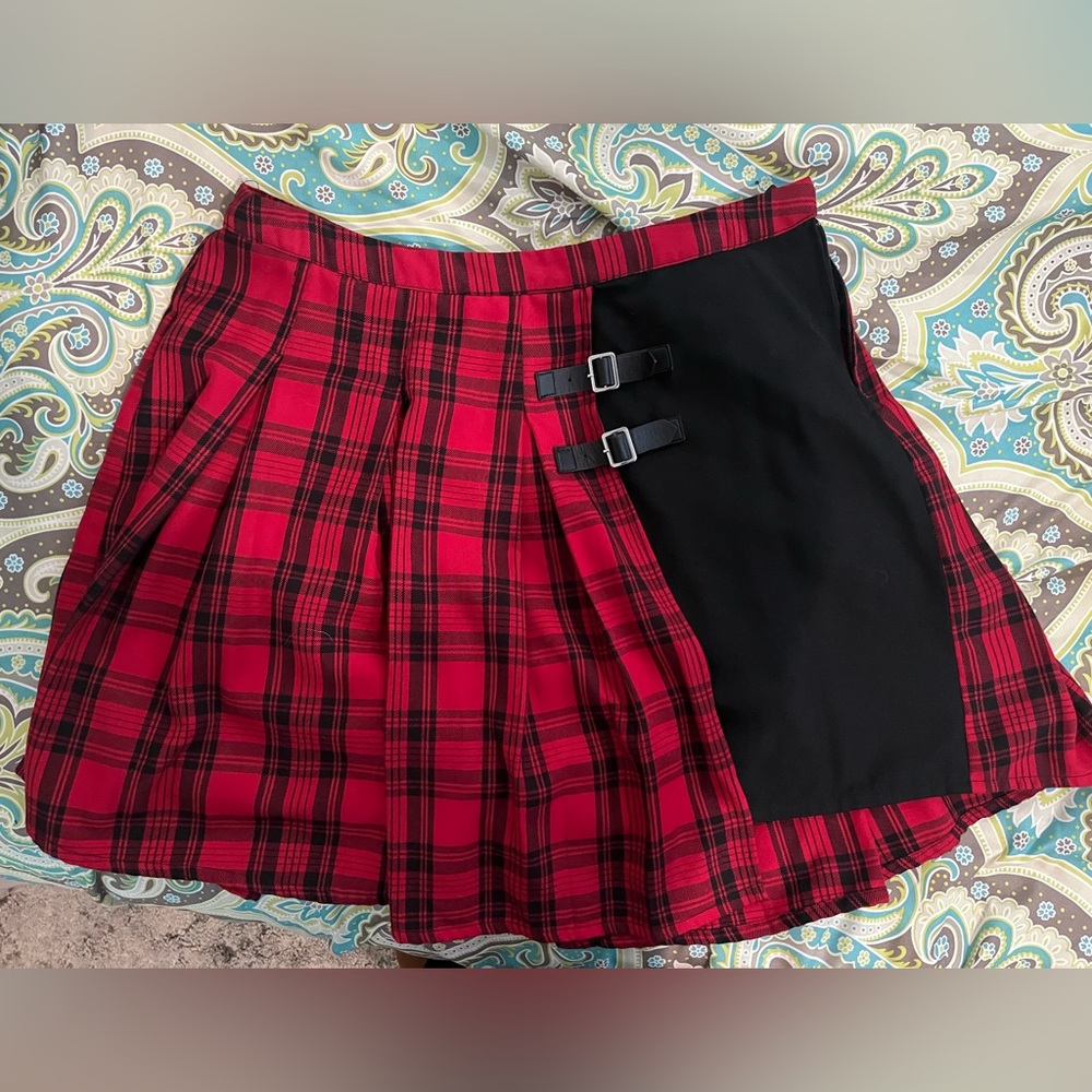 A-symmetrical plaid mini skirt from Hot Topic.